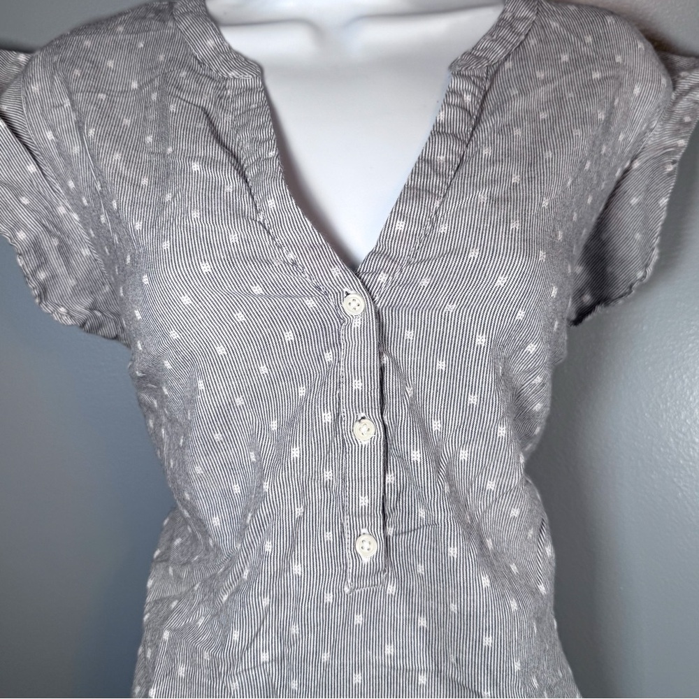 Old Navy Petite Gray Stripe Swiss Dot Flutter Sleeve Dress L Petite - Picture 5 of 10